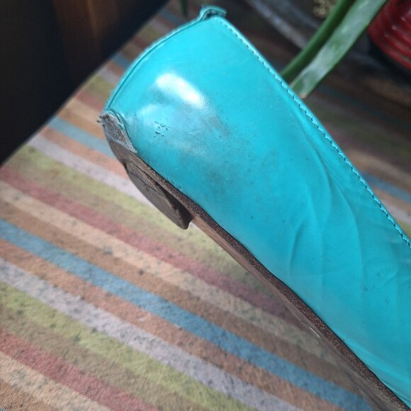Chloe Aqua Blue Open-Toe Flats - Picture 9 of 10